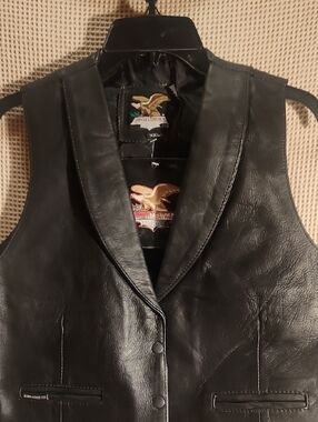 Black Leather Vest with Eagle Patch